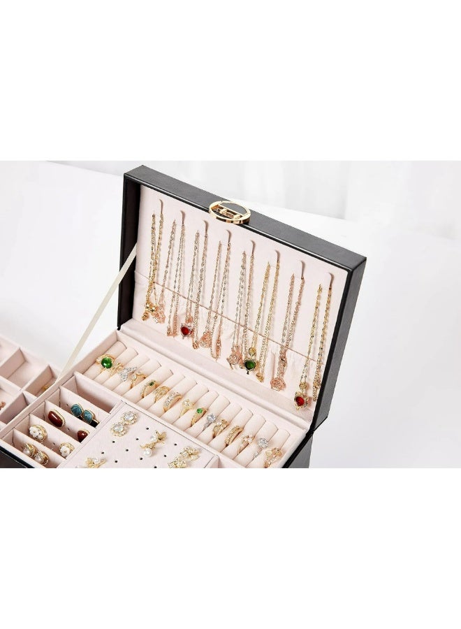 Jewelry organizer for women and girls, large three-tier jewelry storage box, faux leather jewelry display stand with removable tray for necklaces, earrings, rings and bracelets - Image 5